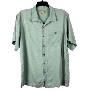 Carribean Button Up Short Sleeve Shirt Mens Size XL 100% Silk Light Green Casual